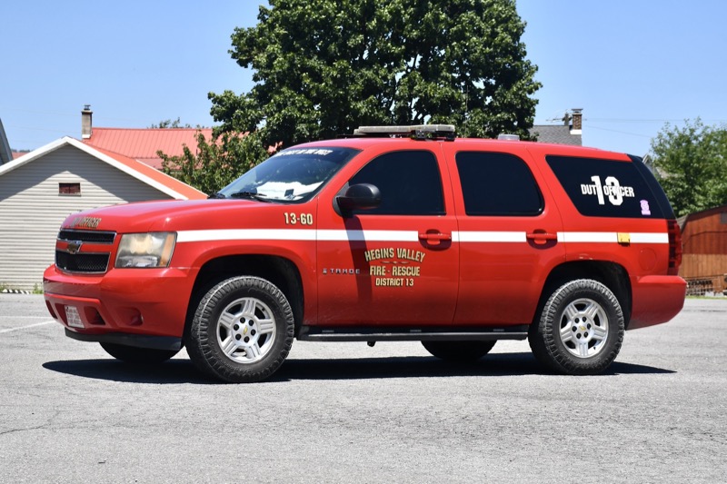 Duty Officer 13-60, a red 2009 Chevrolet Tahoe with a light bar, lettered Hegins Valley Fire-Rescue District 13. Photo: Mike and Andrew Sanders.